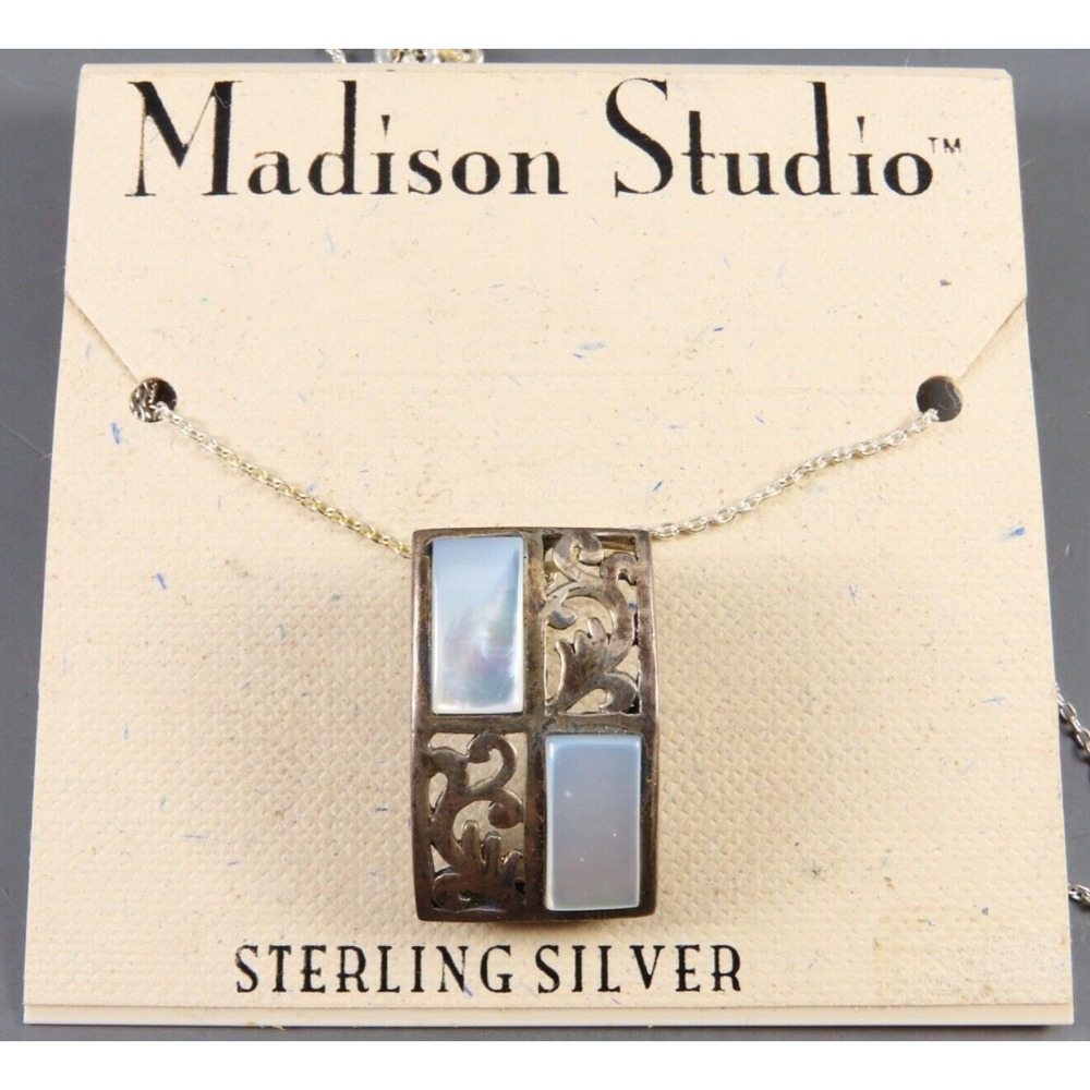 New MADISON STUDIO Sterling Silver CHAIN NECKLACE Scroll Pendant MOTHER OF PEARL